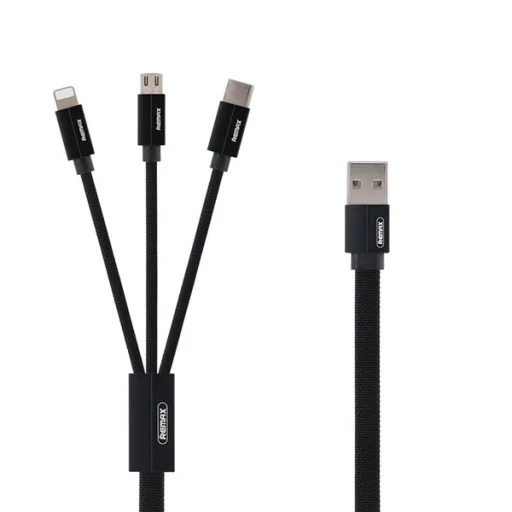 Remax Kerolla 3in1 töltő kábel Micro USB/ Type-C/ Lightning fekete - 1