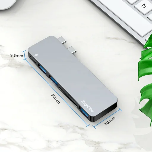 RayCue USB elosztó HUB MacBook-hoz szürke színben, Type-C, USB 3.0, SD, Micro SD, TF - 2
