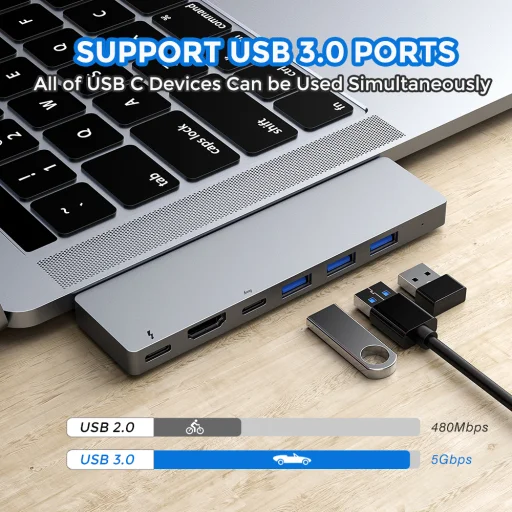 RayCue 8 az 1-ben USB Type C Hub Thunderbolt 3 USB 3.0 HDMI SD MicroSD, MacBook-hoz - 4