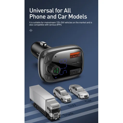 Baseus Bluetooth FM transmitter 2x USB 1x USB type C QC 4.0 fekete (CCTM-B01) - 6