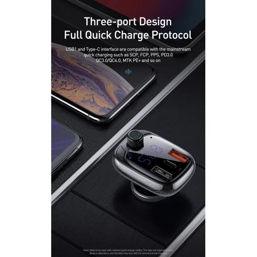 Baseus Bluetooth FM transmitter 2x USB 1x USB type C QC 4.0 fekete (CCTM-B01) - 8