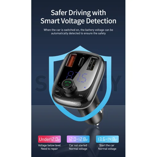 Baseus Bluetooth FM transmitter 2x USB 1x USB type C QC 4.0 fekete (CCTM-B01) - 10