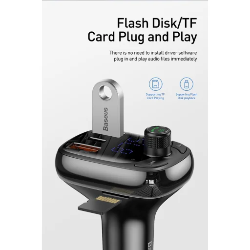 Baseus Bluetooth FM transmitter 2x USB 1x USB type C QC 4.0 fekete (CCTM-B01) - 2