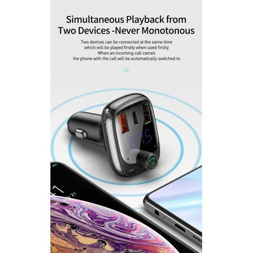 Baseus Bluetooth FM transmitter 2x USB 1x USB type C QC 4.0 fekete (CCTM-B01) - 11