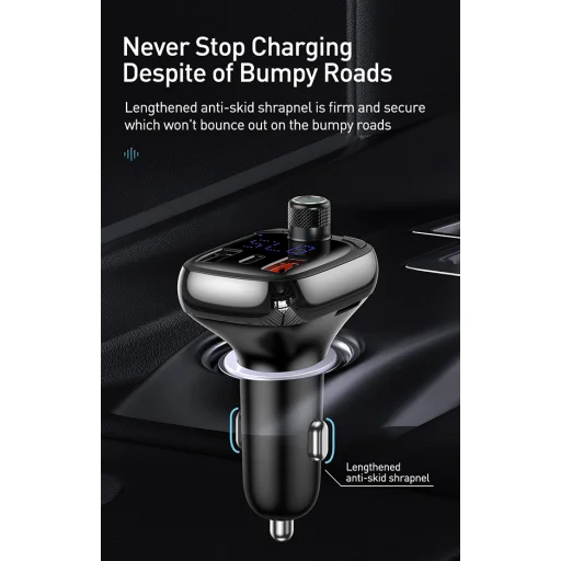 Baseus Bluetooth FM transmitter 2x USB 1x USB type C QC 4.0 fekete (CCTM-B01) - 12