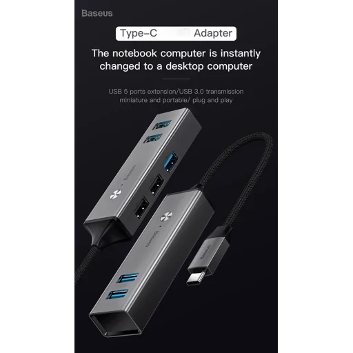 Baseus Cube USB HUB 3xUSB 3.0/3xUSB 2.0 szürke - 2