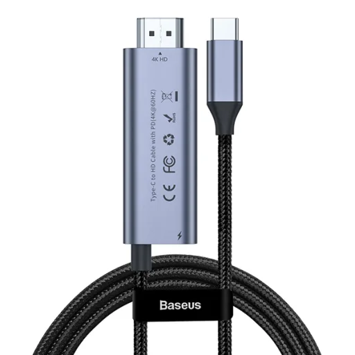 Baseus USB Type-C - 4K HDMI + Type-C PD 60W kábel sötét szürke - 1