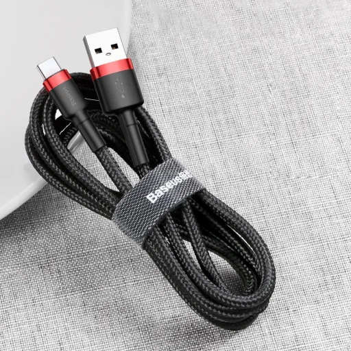 Baseus Cafule Nylon harisnyázott USB/USB-Type C kábel QC3.0 2A 3m fekete/piros - 9
