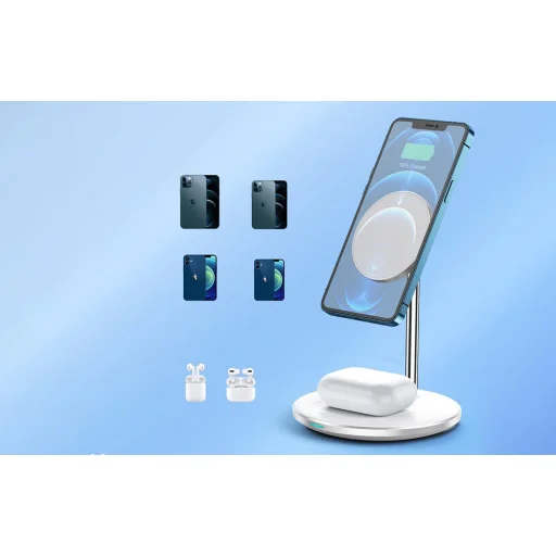 Choetech 2 az 1-ben MagSafe mágneses vezeték nélküli töltőállvány fehér - 4