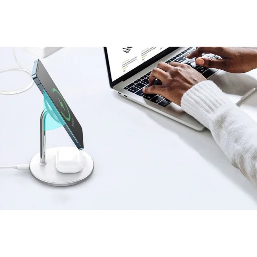 Choetech 2 az 1-ben MagSafe mágneses vezeték nélküli töltőállvány fehér - 5