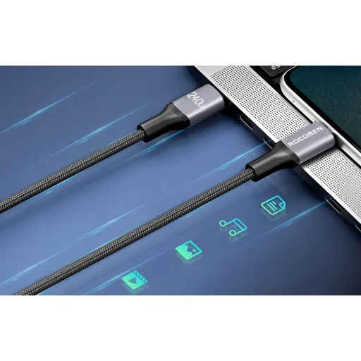 Rocoren USB-C - USB-C Retro Series 1m 240W gyorstöltő kábel (szürke) - 4