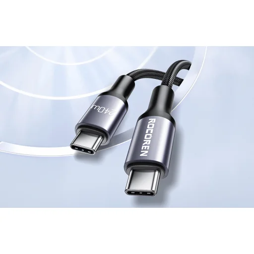 Rocoren USB-C - USB-C Retro Series 1m 240W gyorstöltő kábel (szürke) - 6