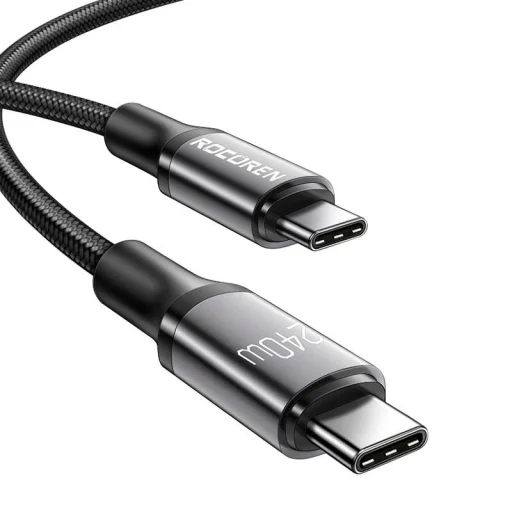 Rocoren USB-C - USB-C Retro Series 1m 240W gyorstöltő kábel (szürke) - 2