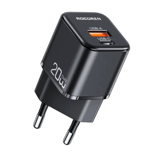 Rocoren hálózati töltő adapter MiniGaN USB-C, USB, 20W (fekete) - 1