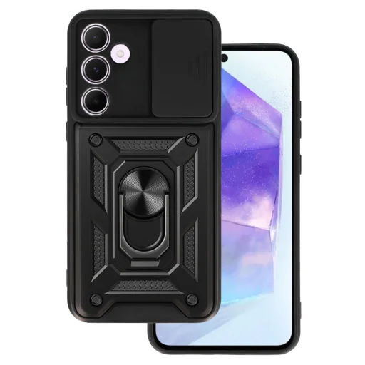 Samsung Galaxy A55 5G Slide Camera Armor tok kihajtható támasszal fekete - 1