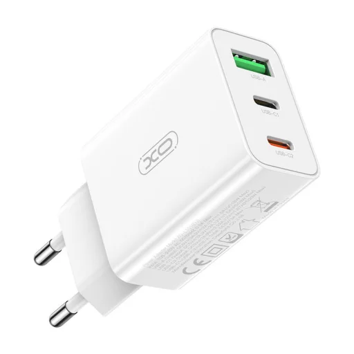 XO L101 hálózati töltő adapter, USB-A + 2x USB-C, PD 20W (fehér) - 1