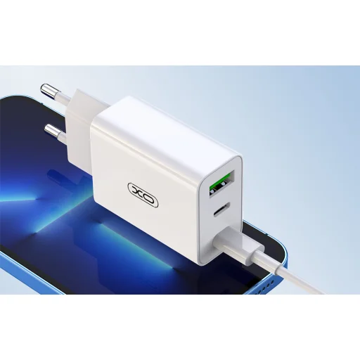 XO L101 hálózati töltő adapter, USB-A + 2x USB-C, PD 20W (fehér) - 2