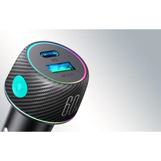  Joyroom CCN01 szivargyújtós autós töltő 1x USB-A QC3.0, 1x USB-C PD 60W (fekete) - 3