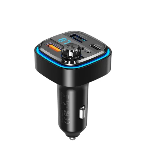 XO BCC08 szivargyújtós autós töltő / FM transmitter 2x USB-A, USB-C, MP3, Bluetooth 5.0 15W (fekete) - 1
