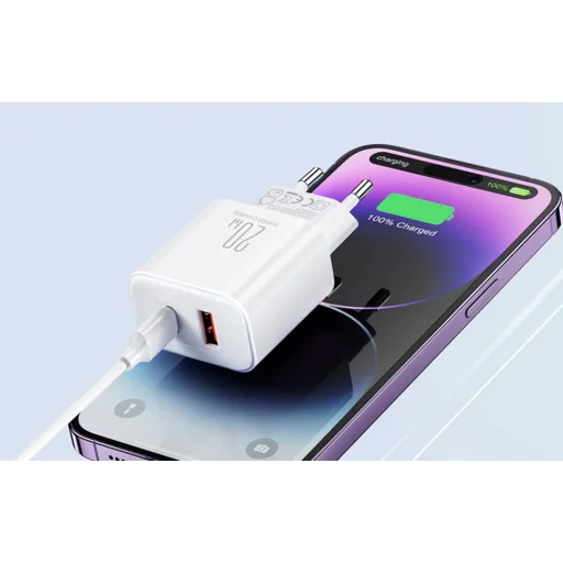 Joyroom JR-TCF05 hálózati töltő adapter USB-A QC3.0, USB-C PD 20W (fehér) - 4
