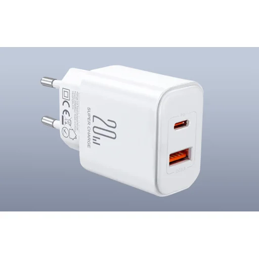 Joyroom JR-TCF05 hálózati töltő adapter USB-A QC3.0, USB-C PD 20W (fehér) - 5