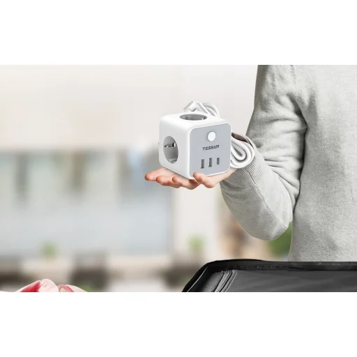 TESSAN TS-301-C-GR 3x hálózati elosztó + 2x USB-A, 1x USB-C töltő 2m - 4