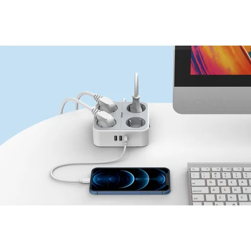 TESSAN TS-302-C-GR 4x hálózati elosztó + 2x USB-A, 1x USB-C töltő 2m - 2