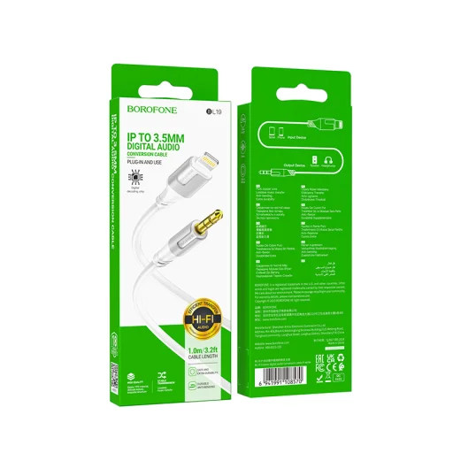 Borofone adapter BL19 audio jack 3,5 mm - Lightning kábel 1m fehér - 5