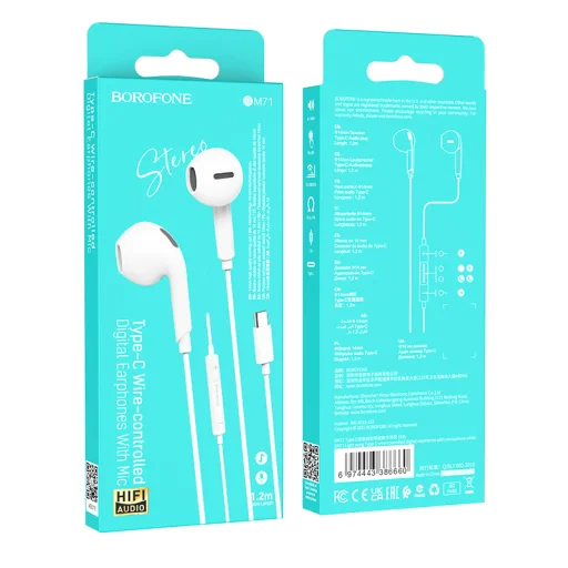 Borofone BM71 Light Song vezetékes fülhallgató mikrofonnal microphone USB Type C fehér - 3