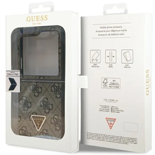 Original Case GUESS - kemény tok Leather 4G Triangle Strass GUHCZF5P4TDPW Samsung Galaxy Z Flip 5 Barna tok - 8