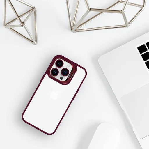 Tel Protect kitámasztós tok + kameravédő üveg (lencsevédő) iPhone 13 Pro Max burgundy - 7