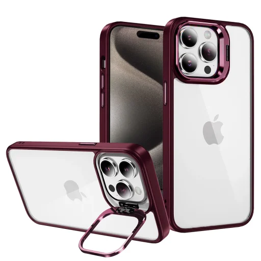 Tel Protect kitámasztós tok + kameravédő üveg (lencsevédő) iPhone 13 Pro Max burgundy - 1