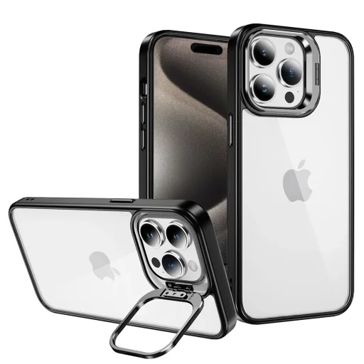 Tel Protect Kitámasztós tok + kamera üveg iPhone 15 Plus fekete - 1