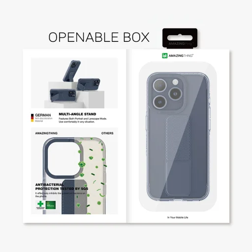 Csodálatos Dolog Titán Pro Tartó tok 10 láb IP156.1PTHBU iPhone 15 Pro számára, kék színű, állvánnyal - 11