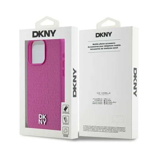 Eredeti DKNY keménytok bőr monogram mintával, fém logóval MagSafe kompatibilis DKHMP15XPSHRPSP iPhone 15 Pro Max rózsaszín tok - 8