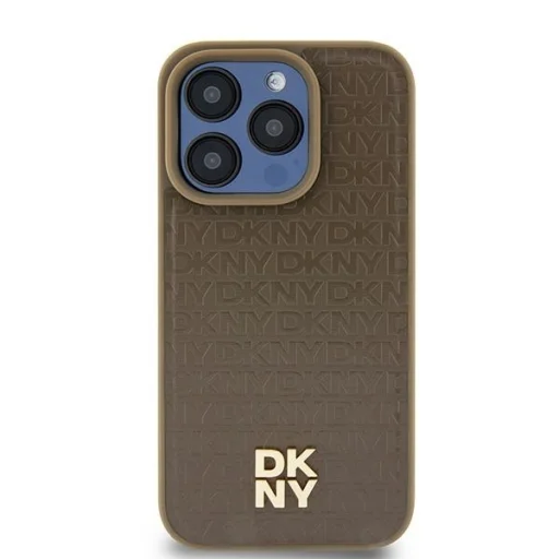 Original Case DKNY hardcase bőr monogramos minta fém logóval MagSafe DKHMP15MPSHRPSW iPhone 15 Plus/14 Plus tok barna - 1