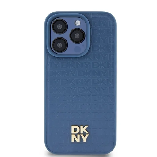 Original Case DKNY hardcase bőrtok monogram minta fém logó MagSafe DKHMP15LPSHRPSB iPhone 15 Pro kék tok - 3