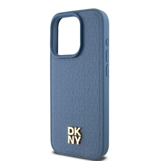 Original Case DKNY hardcase bőrtok monogram minta fém logó MagSafe DKHMP15LPSHRPSB iPhone 15 Pro kék tok - 6