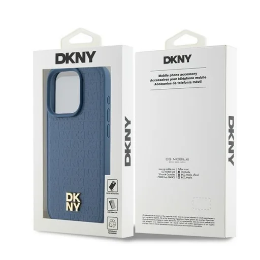 Original Case DKNY hardcase bőrtok monogram minta fém logó MagSafe DKHMP15LPSHRPSB iPhone 15 Pro kék tok - 8