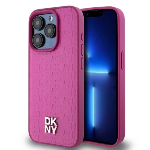 Eredeti Case DKNY kemény tok, Bőr Monogram Minta Fém Logó MagSafe DKHMP15LPSHRPSP iPhone 15 Pro rózsaszín tok - 1