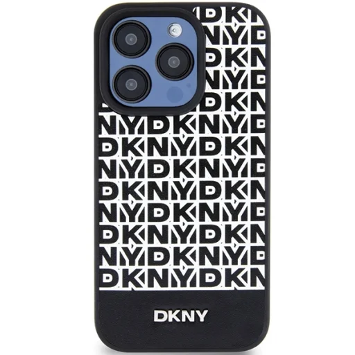 Original Case DKNY keménytok bőr nyomtatott mintával fém logóval MagSafe DKHMP15XPSOSPK iPhone 15 Pro Max fekete tok - 3