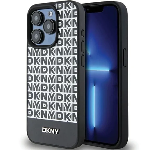 Original Case DKNY keménytok bőr nyomtatott mintával fém logóval MagSafe DKHMP15XPSOSPK iPhone 15 Pro Max fekete tok - 1