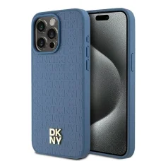 Original Case DKNY keménytok Bőr Monogramm Minta Fém Logó MagSafe DKHMP15XPSHRPSB iPhone 15 Pro Max tok kék