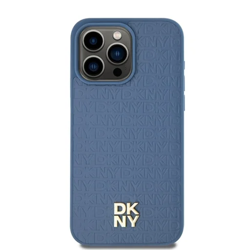 Original Case DKNY keménytok Bőr Monogramm Minta Fém Logó MagSafe DKHMP15XPSHRPSB iPhone 15 Pro Max tok kék - 3