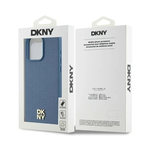 Original Case DKNY keménytok Bőr Monogramm Minta Fém Logó MagSafe DKHMP15XPSHRPSB iPhone 15 Pro Max tok kék - 8