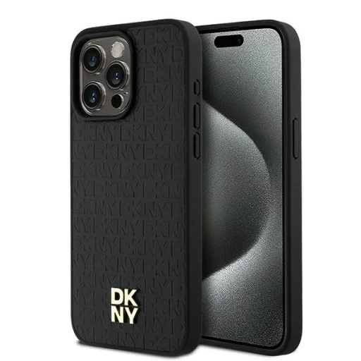 Original Case DKNY hardcase Leather Monogram Pattern Metal Logo MagSafe DKHMP15XPSHRPSK iPhone 15 Pro Max tok fekete - 1