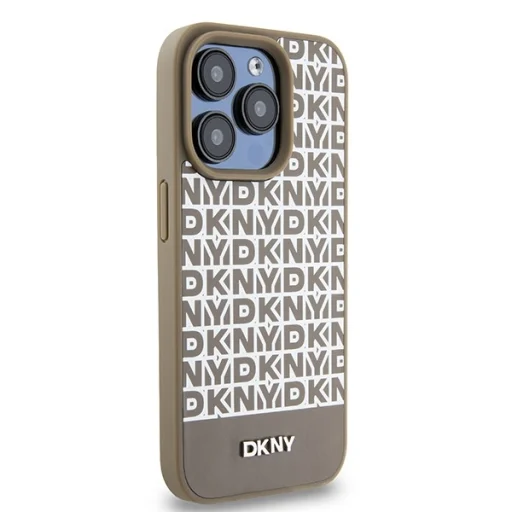 Eredeti DKNY hardcase bőr nyomott mintás fém logóval MagSafe DKHMP15XPSOSPW iPhone 15 Pro Max tok barna - 4