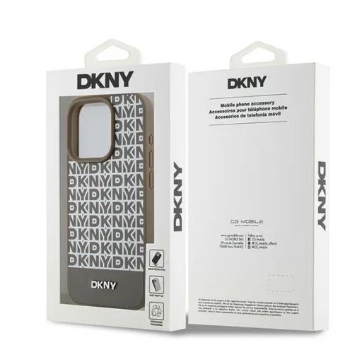 Eredeti DKNY hardcase bőr nyomott mintás fém logóval MagSafe DKHMP15XPSOSPW iPhone 15 Pro Max tok barna - 8