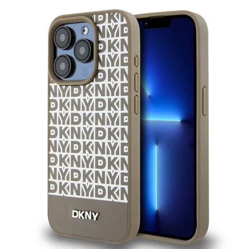 Eredeti DKNY hardcase bőr nyomott mintás fém logóval MagSafe DKHMP15XPSOSPW iPhone 15 Pro Max tok barna - 1