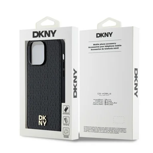 Eredeti DKNY keménytok bőrből Monogramm mintával és fém logóval, MagSafe kompatibilis, fekete - iPhone 14 Pro Max tok - 8